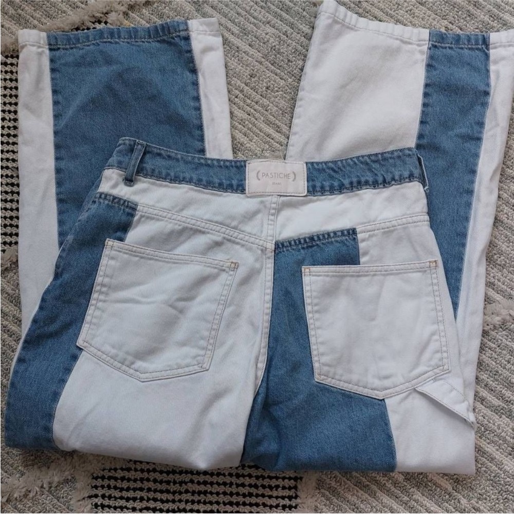 Pastiche for Urban Outfitters MEDIUM blue and white color block high waisted